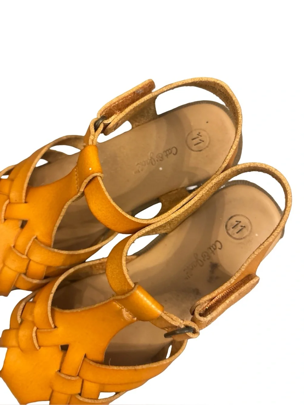 Cat & Jack Toddler Girls Casual Summer Yellow Woven Leather Sandals Size 11